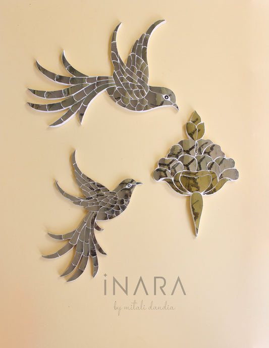 Silver Thikri Birds Cut out